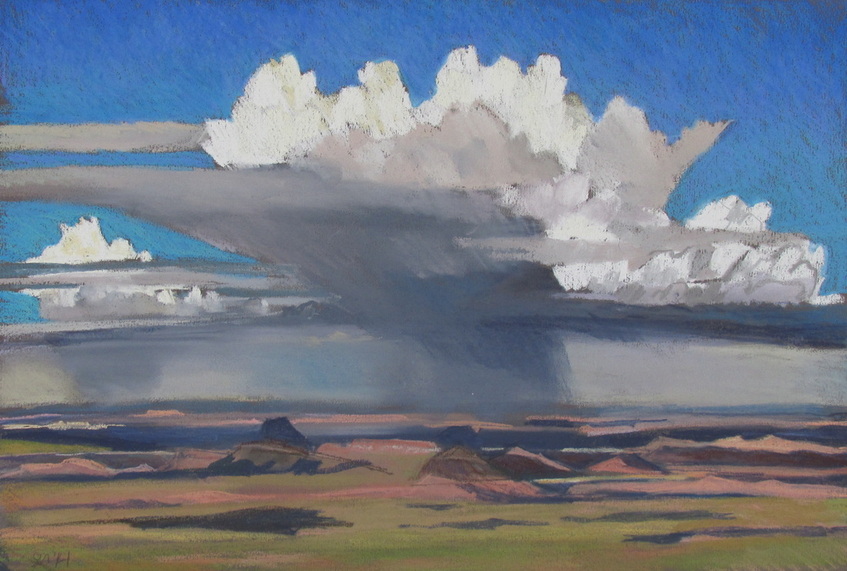Monsoon season, clouds, southwest landscape, pastel, Scotty Mitchell